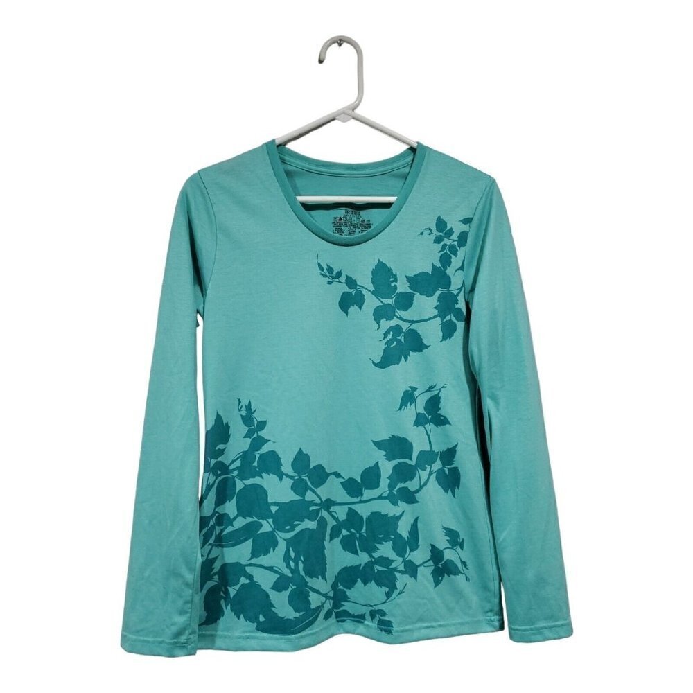 Patagonia Women's Crew-Neck Floral Teal Long-Sleeved Shirt Top Size Small